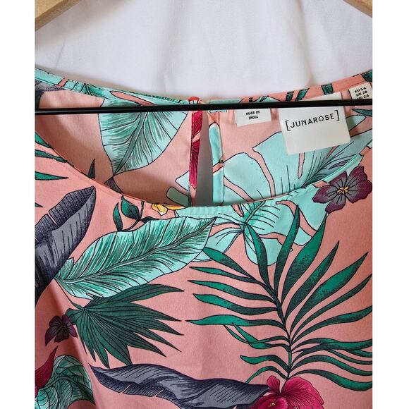 Juna Rose Top Sz 24 Pink Tropical Floral Cold Shoulder Short Sleeve Blouse - Picture 3 of 4